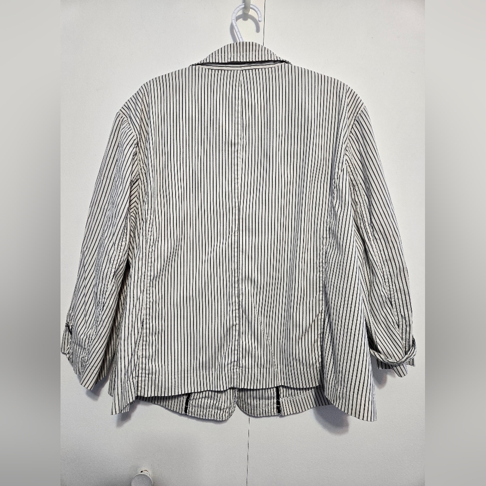 Talbots Women's Vintage Black & White Vertical Stripe Cotton Blazer Size 24W - Picture 8 of 8